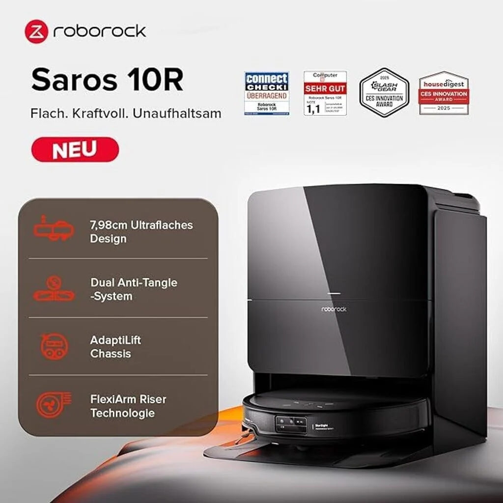 Roborock Saros 10R negro, imagen de producto del modelo exacto.