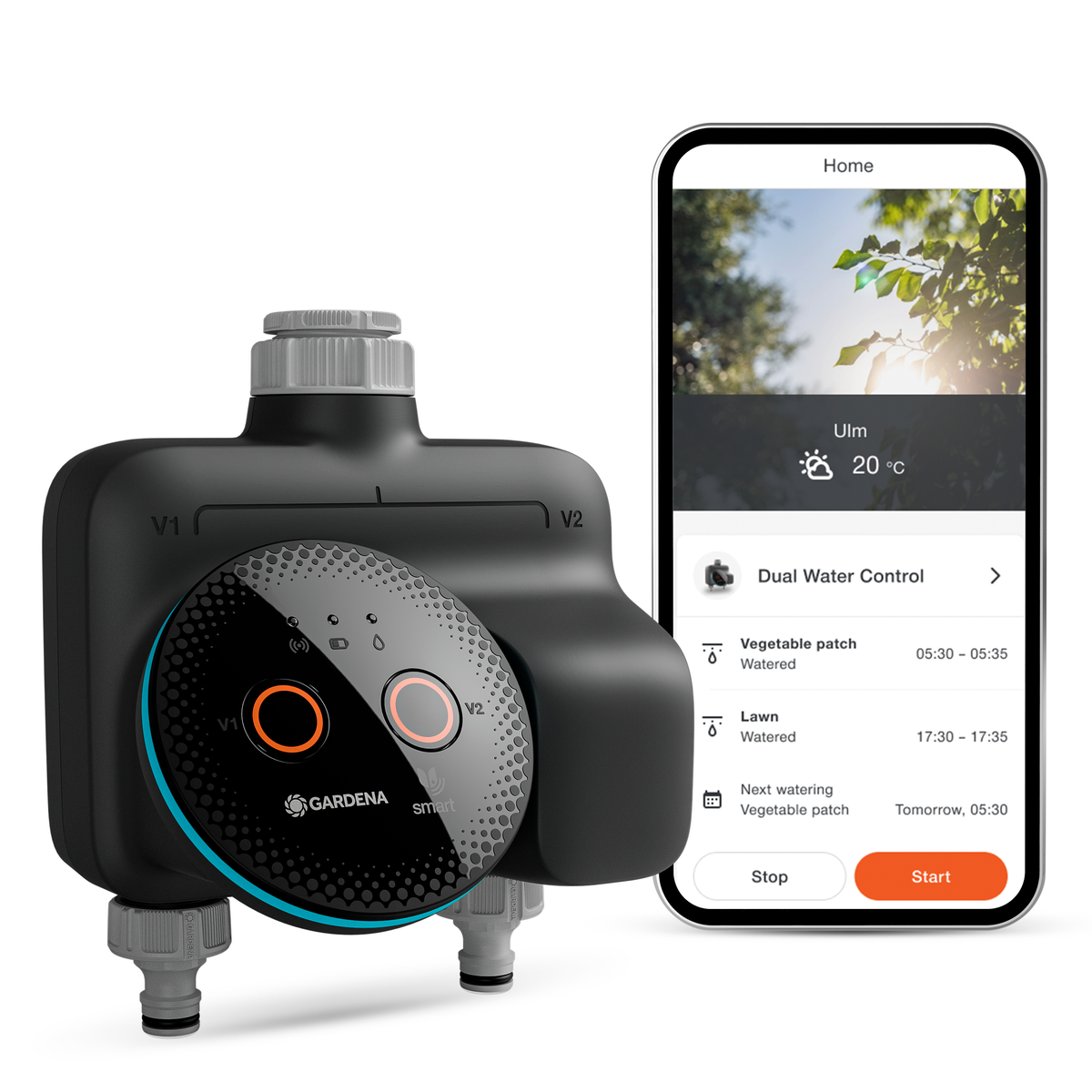 GARDENA smart Water Control Dual 19034-20, imagen de producto del modelo exacto.