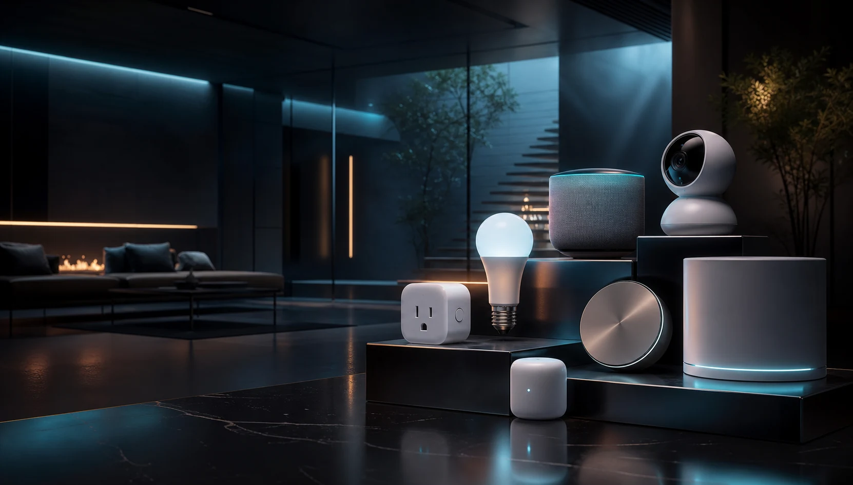 Dispositivos de tecnología doméstica en un espacio de exposición